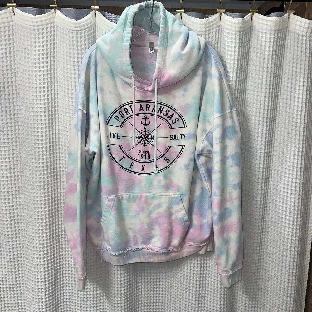 Port Aransas Texas Live Salty Compass Tie Dye Hoodie 2XL